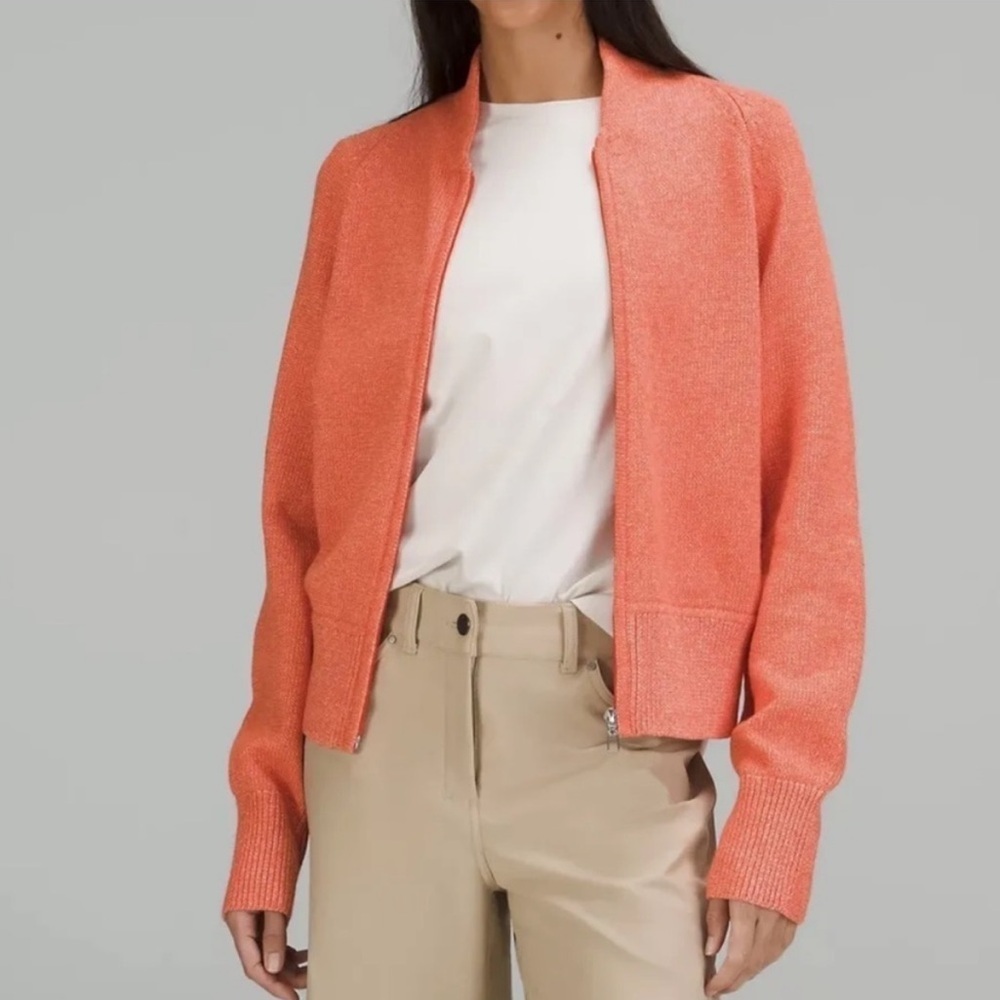 LULULEMON Cotton-Blend Full-Zip Sweater Heather‎ Solar Orange XL